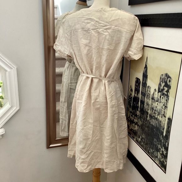 NWT tie waist Orvis tan linen button front dress size 20 - Picture 2 of 9
